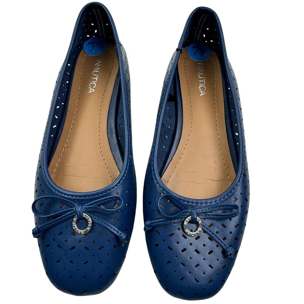 Nautica Laser Perforated Nautical Classic Bow Detail Ballet Flats Women's 7.5